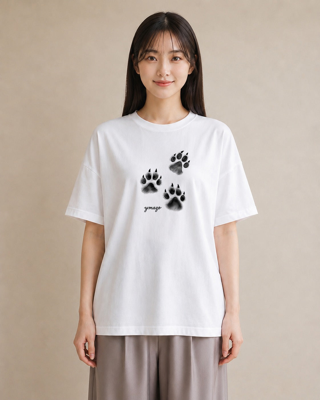 半袖Tシャツ レディース 肉球 猫 ねこ イラスト レトロ 秋コーデ おしゃれギフト 白T YMAZO