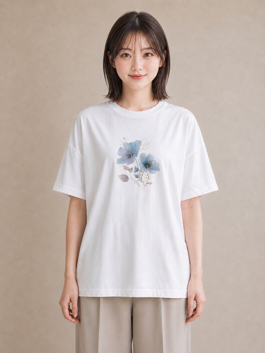 プリントTシャツ レディース あさがお 朝顔 花 花柄 イラスト 抜け感 通学 誕生日プレゼント 白T YMAZO