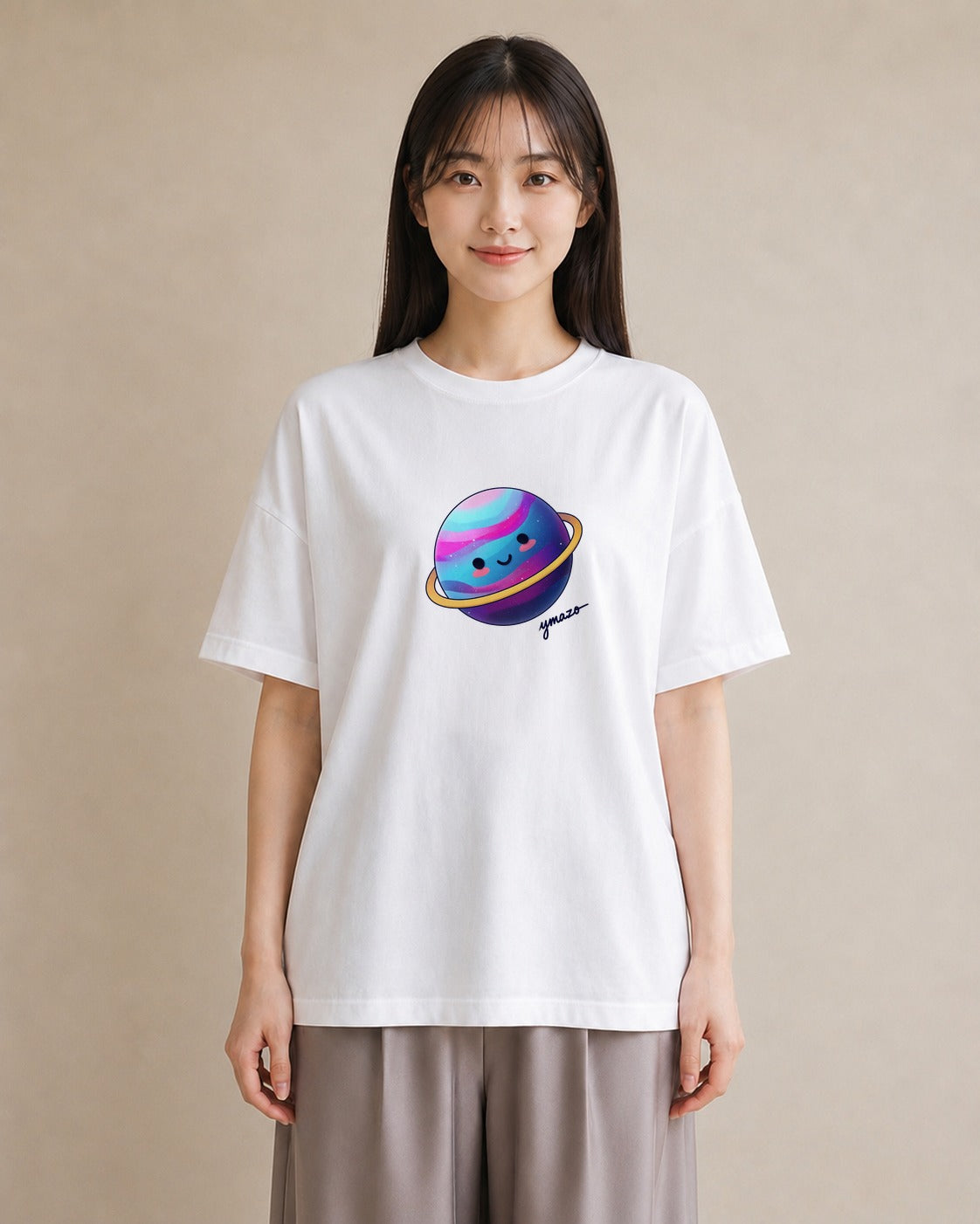 Tシャツ レディース 惑星 星空 宇宙 イラスト ミニマル 通勤 在宅 白T YMAZO