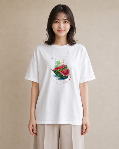 デザインTシャツ レディース すいか 食べ物 フード イラスト 個性的 旅行 母娘コーデ 白T YMAZO