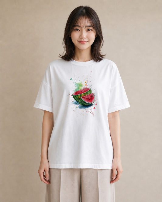 デザインTシャツ レディース すいか 食べ物 フード イラスト 個性的 旅行 母娘コーデ 白T YMAZO