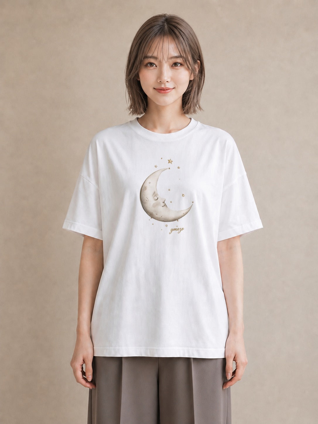 プリントTシャツ レディース 三日月 星空 宇宙 イラスト きれいめ おしゃれギフト 社会人 白T YMAZO