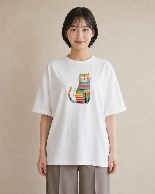 Tシャツ レディース 猫 ねこ イラスト カジュアル ミセス 春コーデ 白T YMAZO