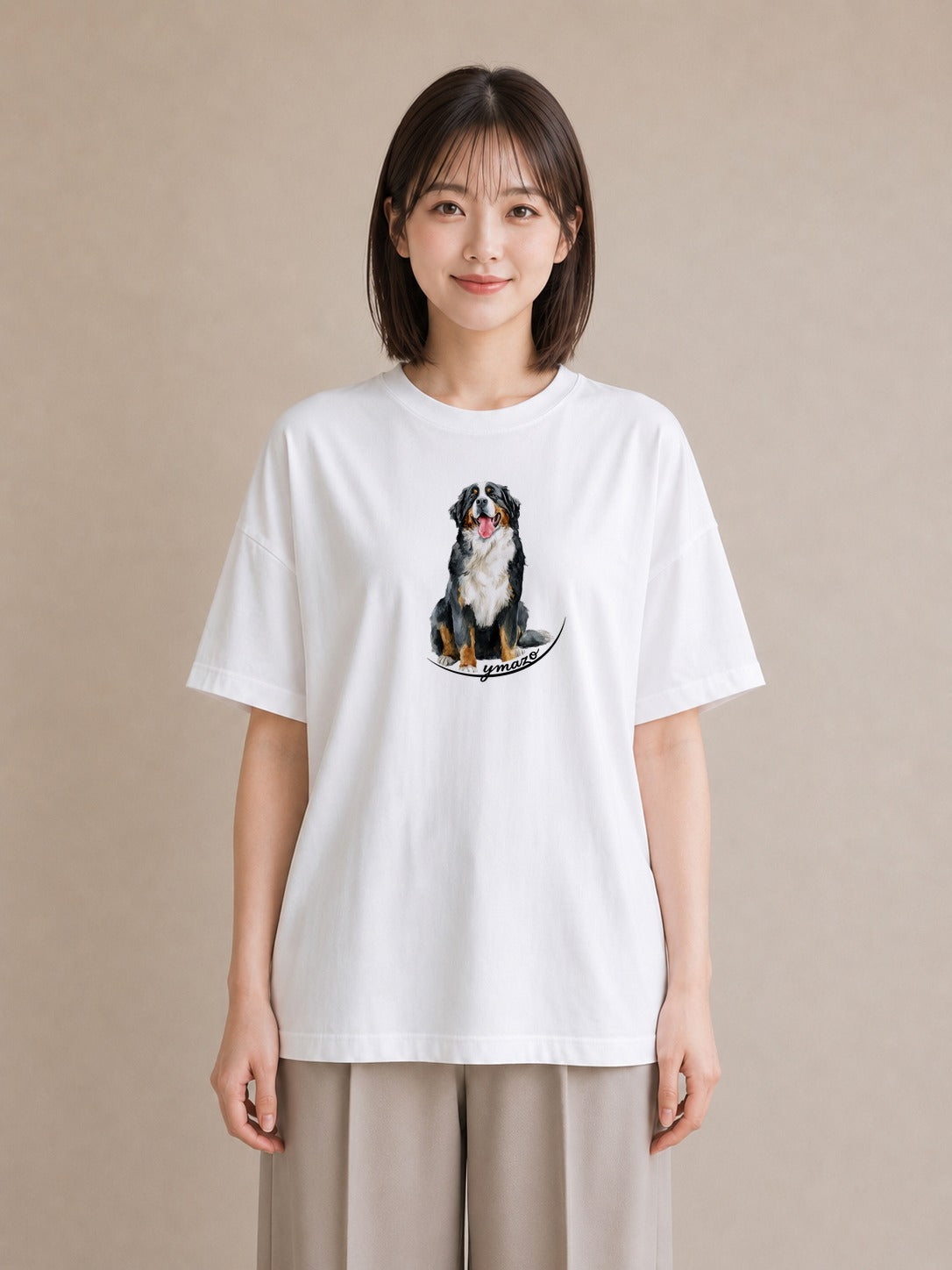 半袖Tシャツ レディース バーニーズマウンテンドッグ 犬 いぬ イラスト ゆるコーデ 週末コーデ 敬老の日 白T YMAZO