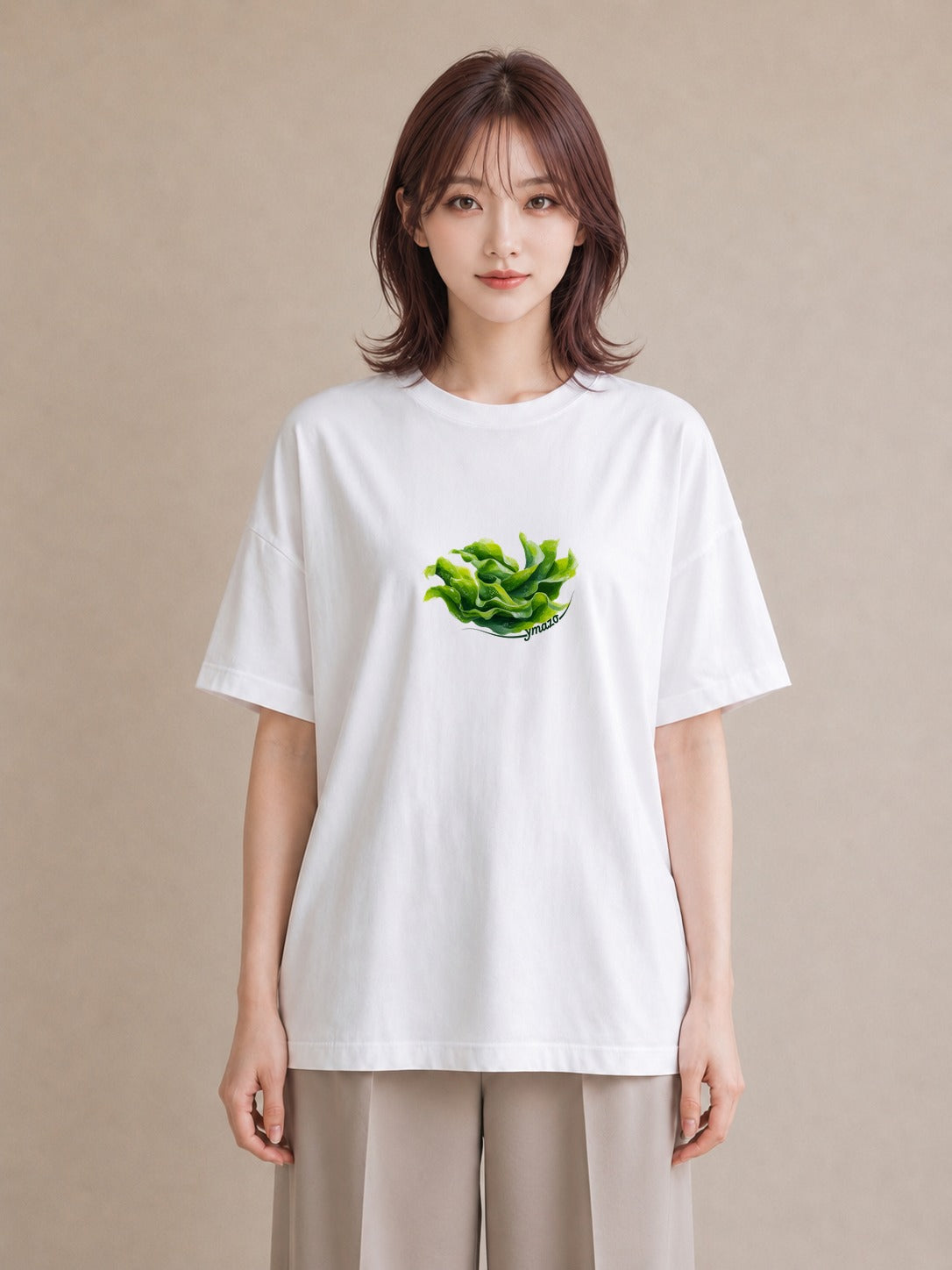 Tシャツ レディース 新緑 植物 ボタニカル イラスト 線画 カジュアルコーデ 買い物 白T YMAZO