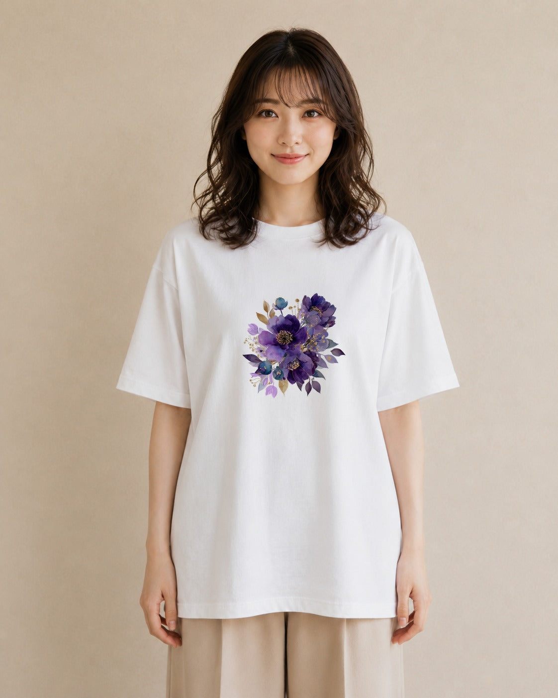 半袖Tシャツ レディース パンジー 花 花柄 イラスト 個性的 旅行 母娘コーデ 白T YMAZO