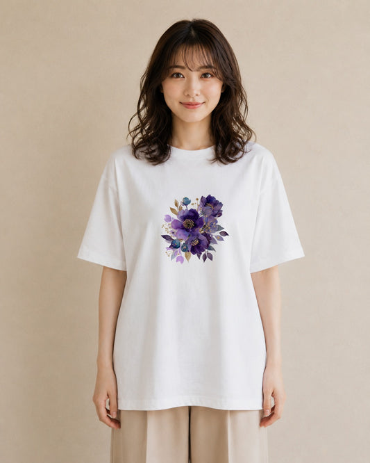 半袖Tシャツ レディース パンジー 花 花柄 イラスト 個性的 旅行 母娘コーデ 白T YMAZO