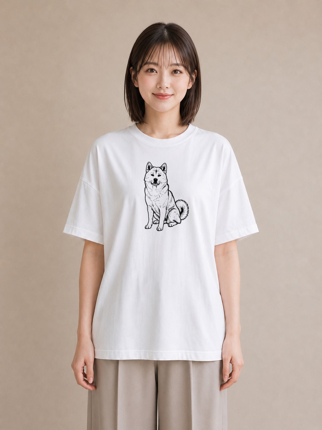 Tシャツ レディース 秋田犬 犬 いぬ イラスト 北欧風 部屋着 女性向けギフト 白T YMAZO