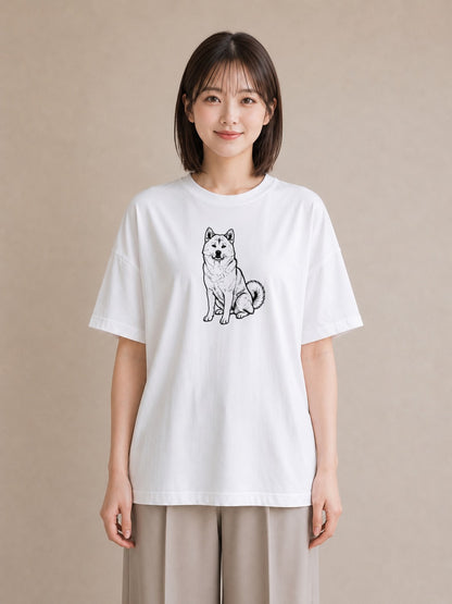 Tシャツ レディース 秋田犬 犬 いぬ イラスト 北欧風 部屋着 女性向けギフト 白T YMAZO