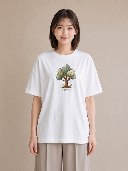 半袖Tシャツ レディース どんぐり 植物 ボタニカル イラスト 手描き風 友達ギフト 部屋着 白T YMAZO