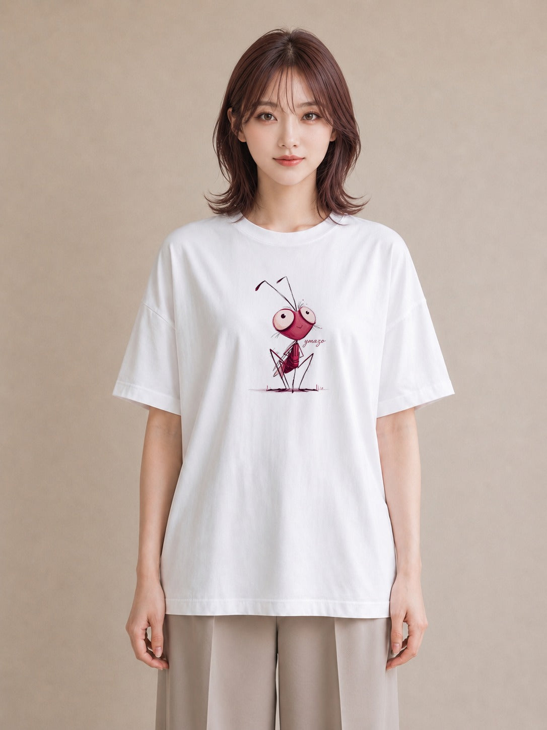 半袖Tシャツ レディース アリ 昆虫 虫 イラスト 可愛い ギフト 母の日 白T YMAZO