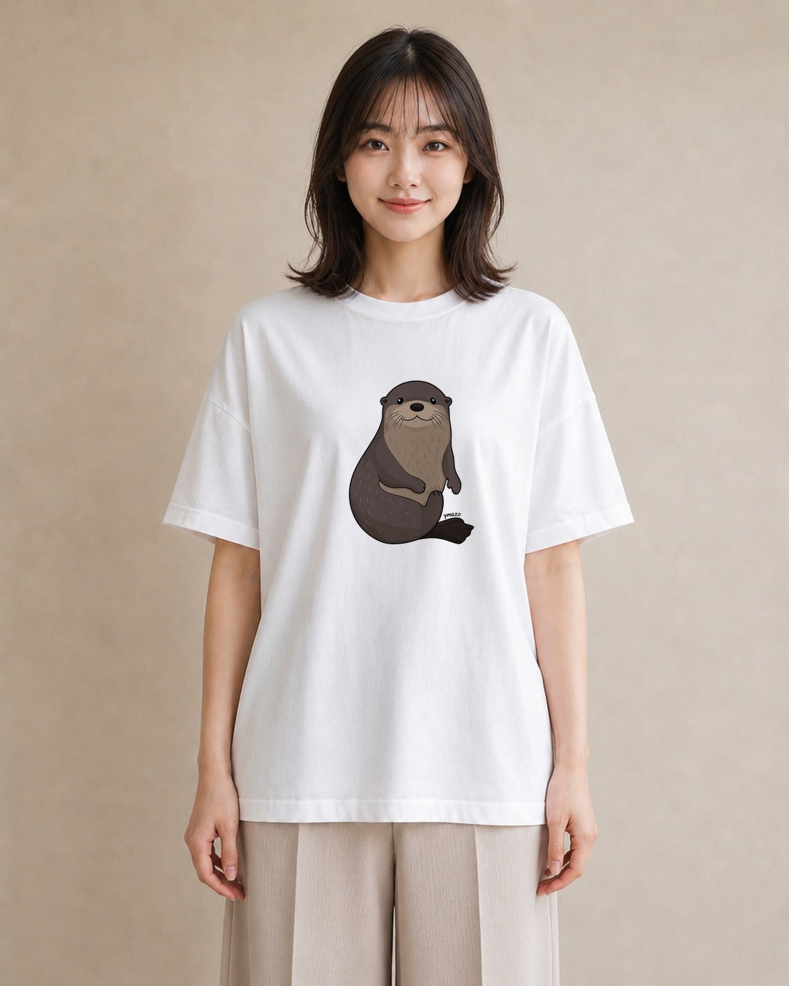 デザインTシャツ レディース ラッコ 動物 アニマル イラスト シンプル 海 カフェ巡り 白T YMAZO