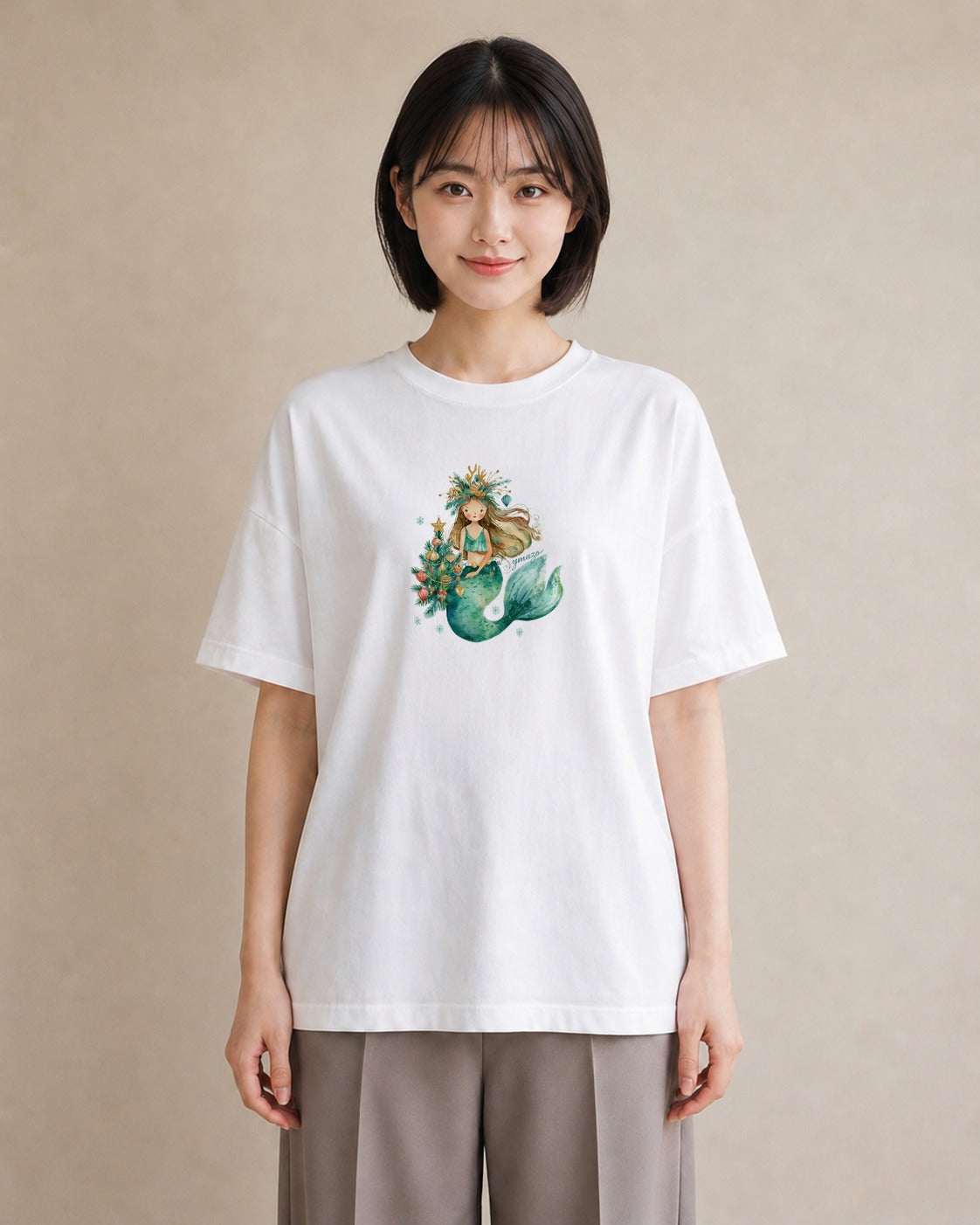 プリントTシャツ レディース 人魚 海の生き物 海 イラスト 個性的 通学 誕生日プレゼント 白T YMAZO