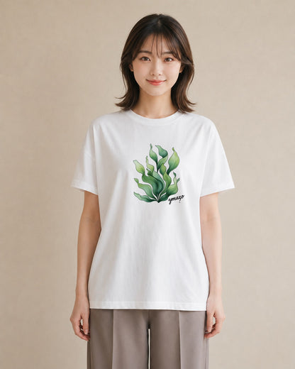 半袖Tシャツ レディース つる 植物 ボタニカル イラスト フェミニン 買い物 夏コーデ 白T YMAZO