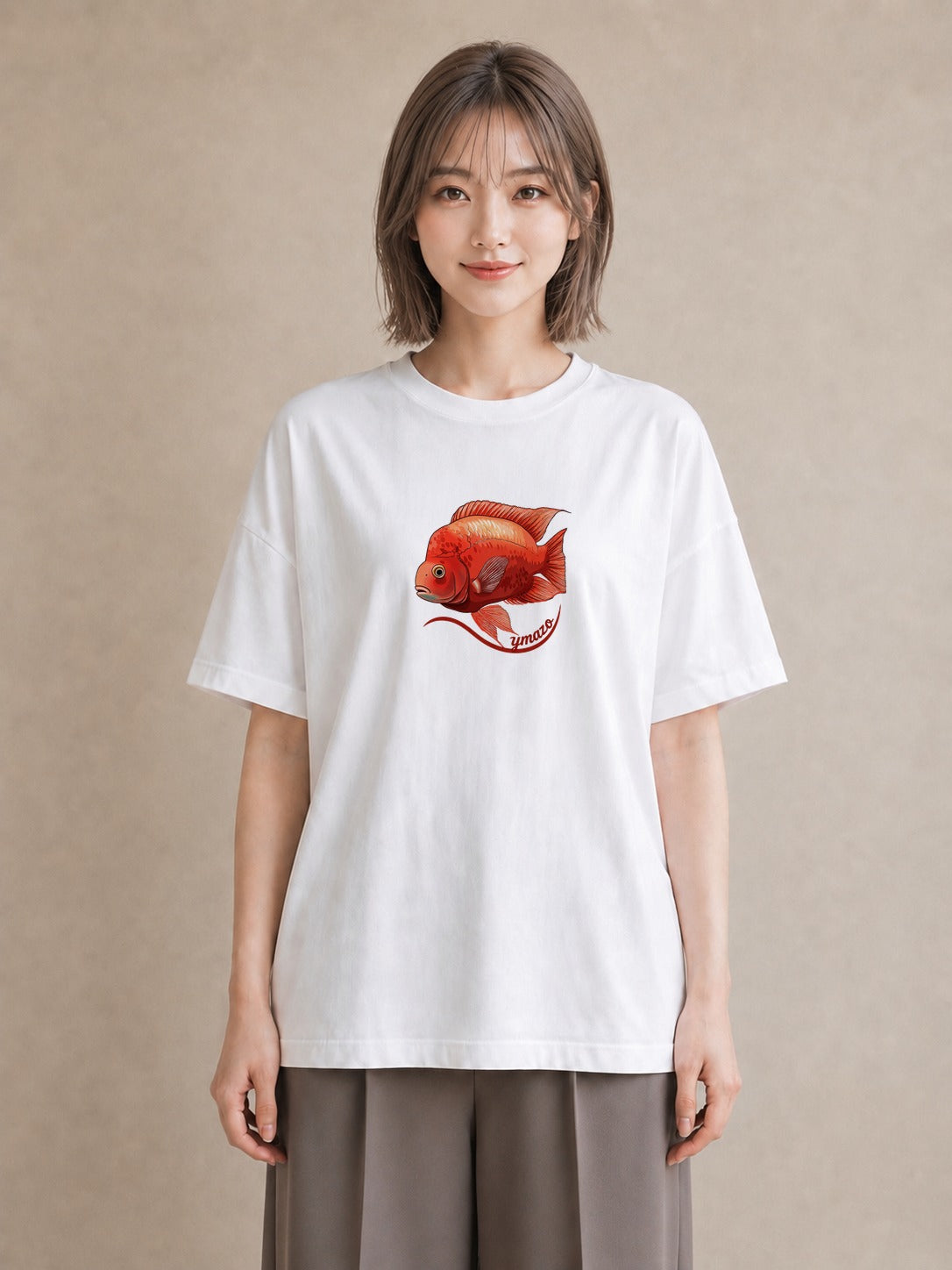 グラフィックTシャツ レディース 金魚 ペット 動物 イラスト 可愛い カフェ巡り 女子会 白T YMAZO