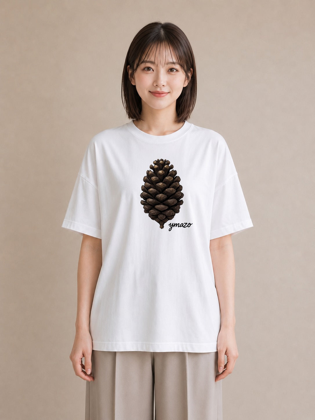 Tシャツ レディース 松ぼっくり 植物 ボタニカル イラスト 北欧風 ビーチ デイリーウェア 白T YMAZO