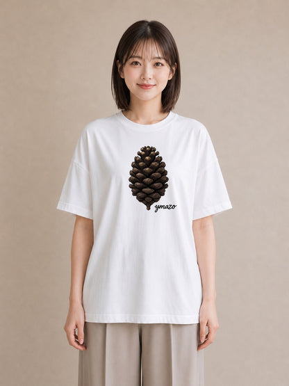 Tシャツ レディース 松ぼっくり 植物 ボタニカル イラスト 北欧風 ビーチ デイリーウェア 白T YMAZO