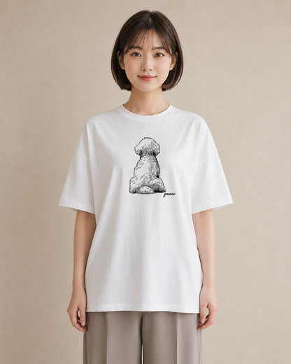 プリントTシャツ レディース ビションフリーゼ 犬 いぬ イラスト 水彩風 カジュアルコーデ 買い物 白T YMAZO