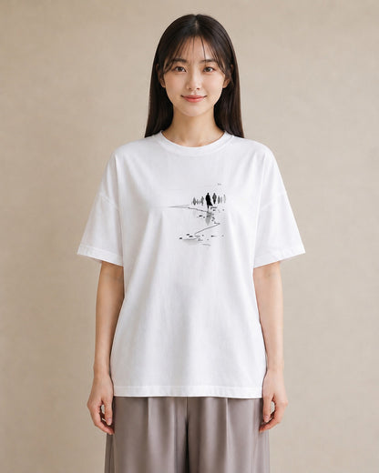 デザインTシャツ レディース 雨上がりの小道 雨上がり 小道 ナチュラル アンティーク イラスト ラフ 旅行 母娘コーデ 白T YMAZO