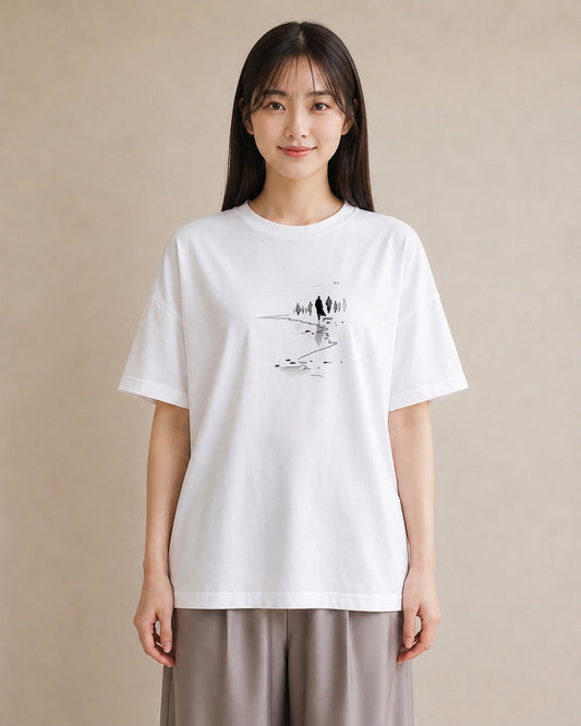 デザインTシャツ レディース 雨上がりの小道 雨上がり 小道 ナチュラル アンティーク イラスト ラフ 旅行 母娘コーデ 白T