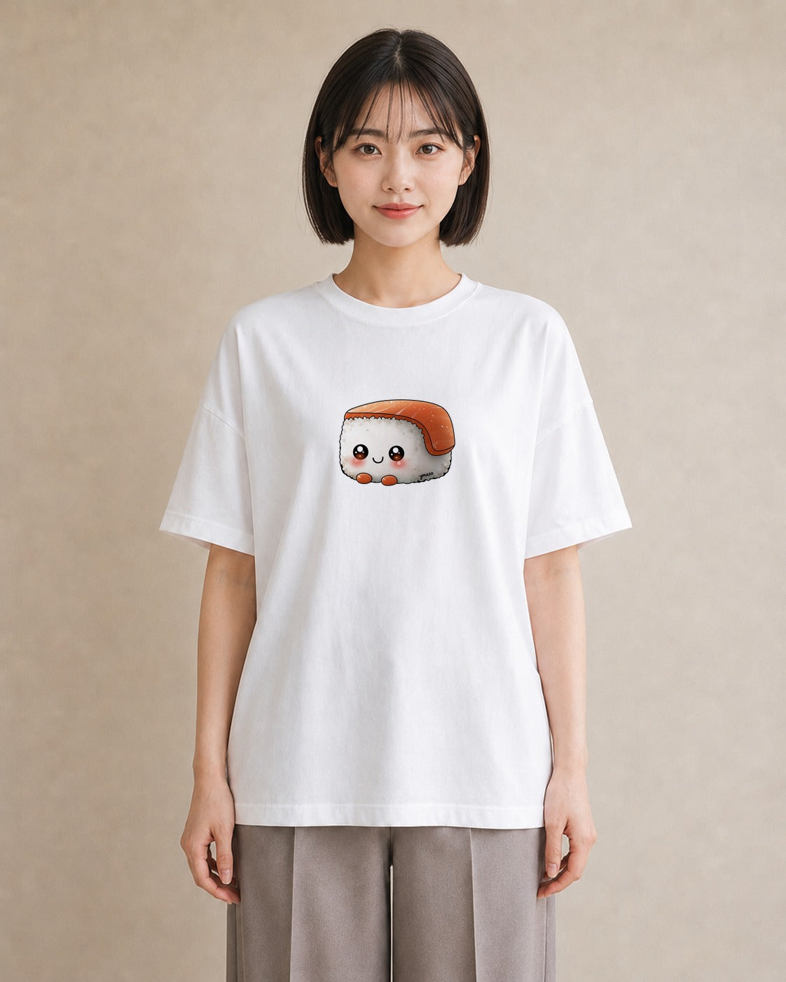 Tシャツ レディース おにぎり 食べ物 フード イラスト ユニーク ミセス 春コーデ 白T YMAZO