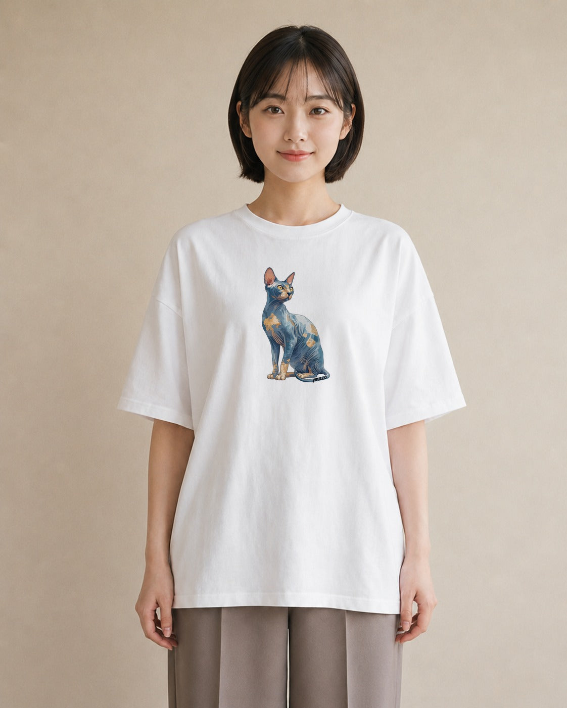 グラフィックTシャツ レディース シャム 猫 ねこ イラスト カフェコーデ 親子 20代 白T YMAZO