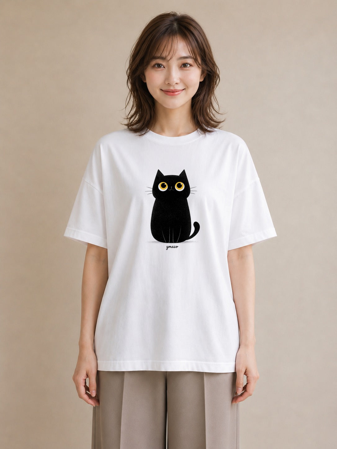 グラフィックTシャツ レディース 黒猫 猫 ねこ イラスト 上品 クリスマス 旅行 白T YMAZO