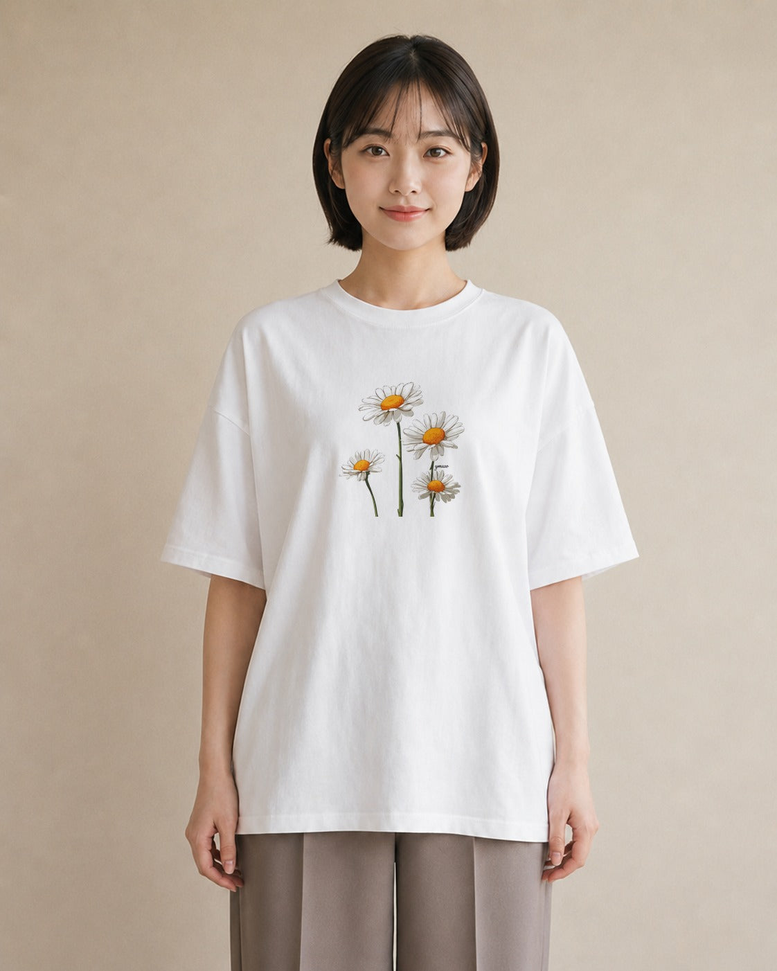 半袖Tシャツ レディース マーガレット 花 花柄 イラスト 淡色 帰省 ラフ 白T