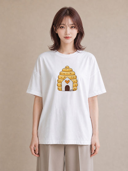 デザインTシャツ レディース はちみつ 食べ物 フード イラスト 手描き風 友達ギフト 部屋着 白T YMAZO