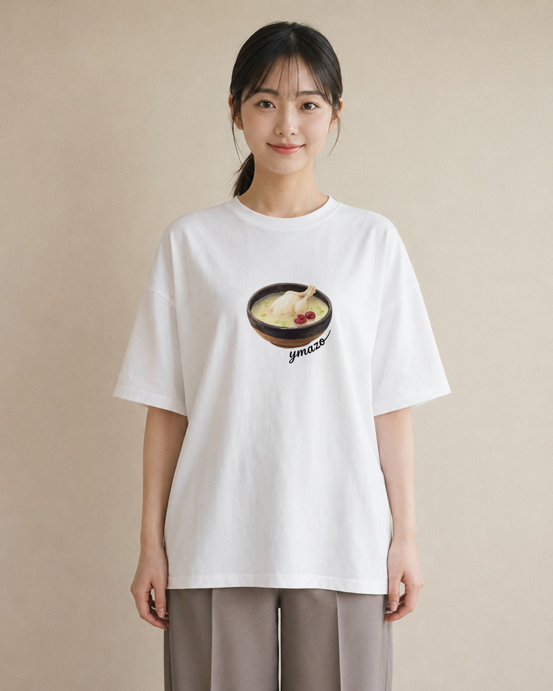 デザインTシャツ レディース あんみつ 食べ物 フード イラスト 線画 お出かけ 普段着 白T YMAZO