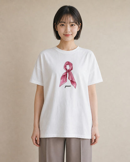 デザインTシャツ レディース レースハンカチ レース ハンカチ ナチュラル アンティーク イラスト 可愛い 綿100 デート 白T YMAZO