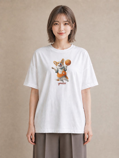 プリントTシャツ レディース ウェルシュコーギー コーギー 犬 いぬ イラスト カフェコーデ 秋コーデ おしゃれギフト 白T YMAZO