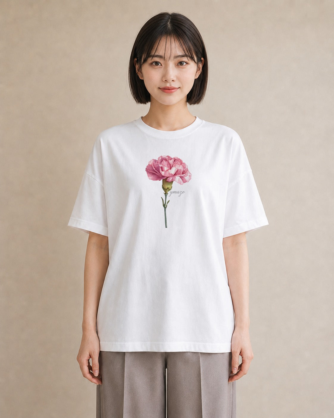 Tシャツ レディース カーネーション 花 花柄 イラスト 北欧風 送別ギフト 通勤 白T YMAZO