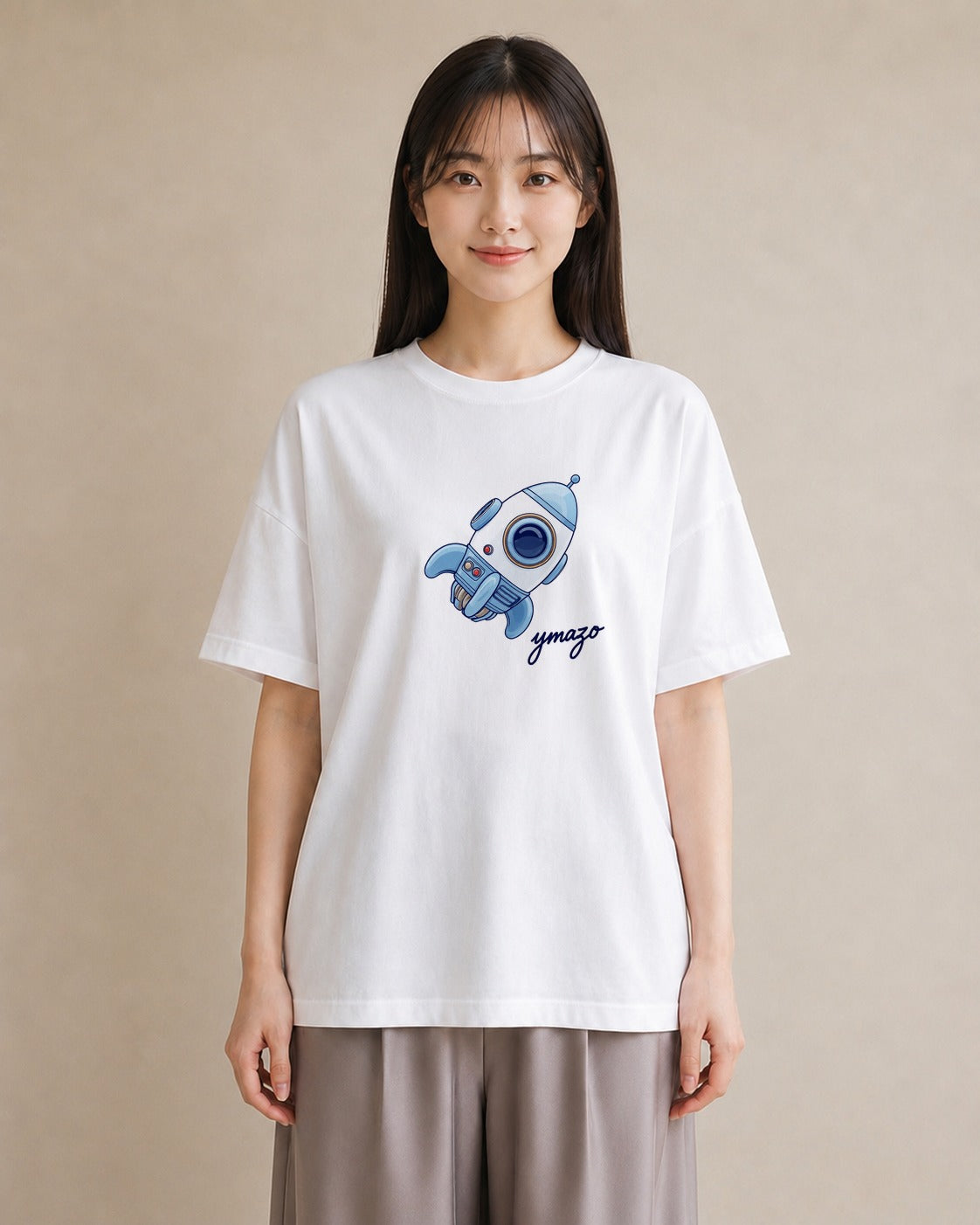デザインTシャツ レディース ロケット 星空 宇宙 イラスト ラフカジュアル 普段着 週末コーデ 白T YMAZO