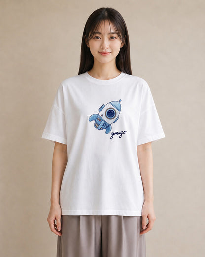 デザインTシャツ レディース ロケット 星空 宇宙 イラスト ラフカジュアル 普段着 週末コーデ 白T YMAZO