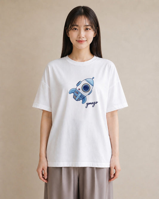 デザインTシャツ レディース ロケット 星空 宇宙 イラスト ラフカジュアル 普段着 週末コーデ 白T YMAZO