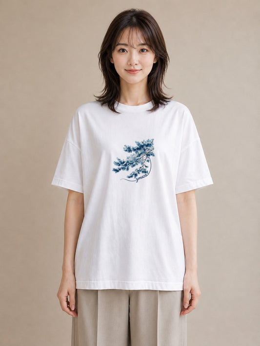 デザインTシャツ レディース 松ぼっくり 植物 ボタニカル イラスト フェミニン 部屋着 女性向けギフト 白T YMAZO