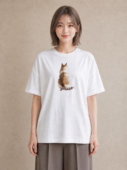 Tシャツ レディース いぬ 犬 ワンコ イラスト フェミニン 母の日 ビーチ 白T YMAZO