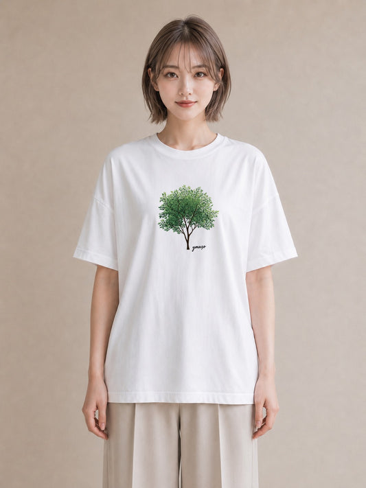 プリントTシャツ レディース 木 植物 ボタニカル イラスト シンプル 綿100 デート 白T YMAZO