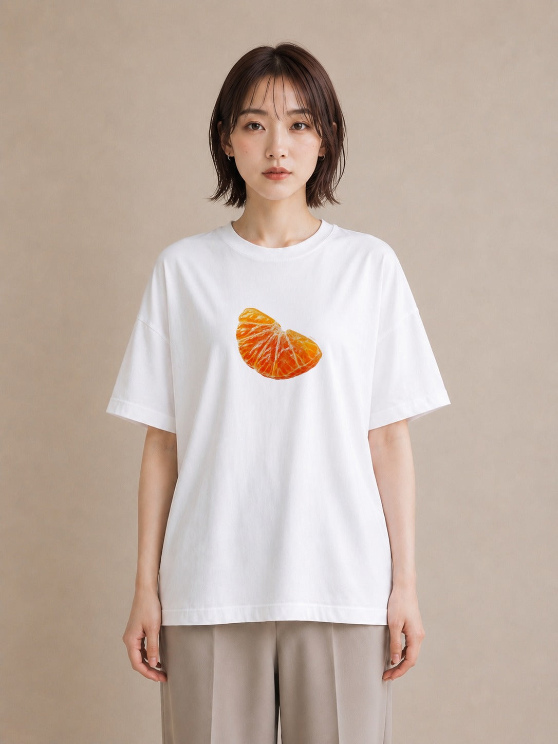 Tシャツ レディース みかん 食べ物 フード イラスト ゆるコーデ ママ カフェ服 白T YMAZO