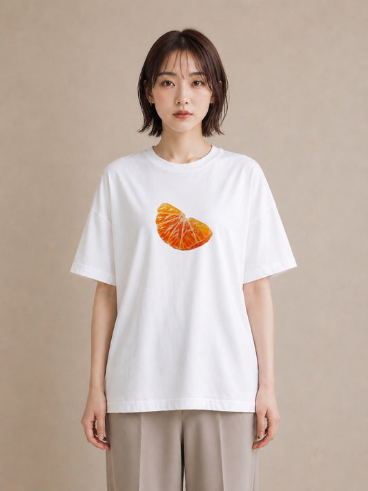 Tシャツ レディース みかん 食べ物 フード イラスト ゆるコーデ ママ カフェ服 白T YMAZO