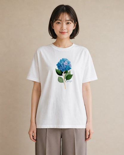グラフィックTシャツ レディース あじさい 紫陽花 アジサイ 花 花柄 イラスト 旅行コーデ ママ カフェ服 白T