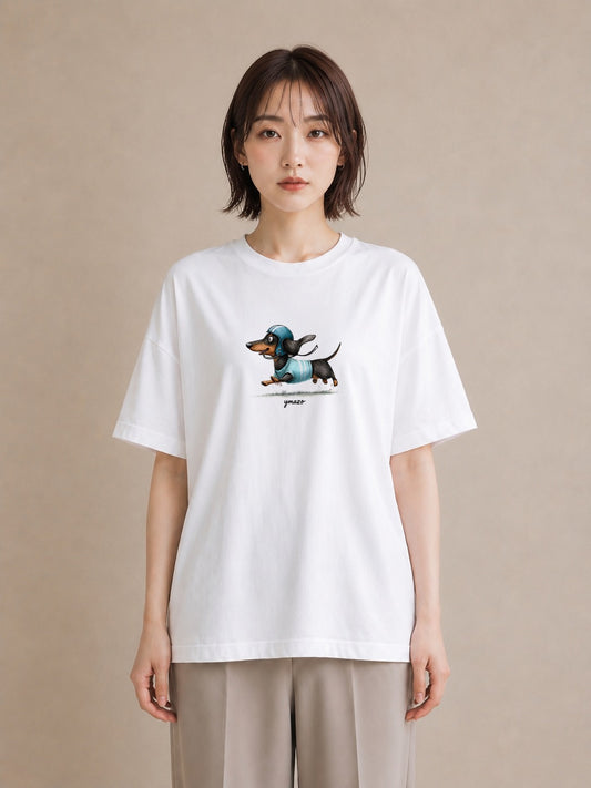 グラフィックTシャツ レディース ミニチュアダックスフンド 犬 いぬ イラスト シンプル 女性 旅行用 白T YMAZO