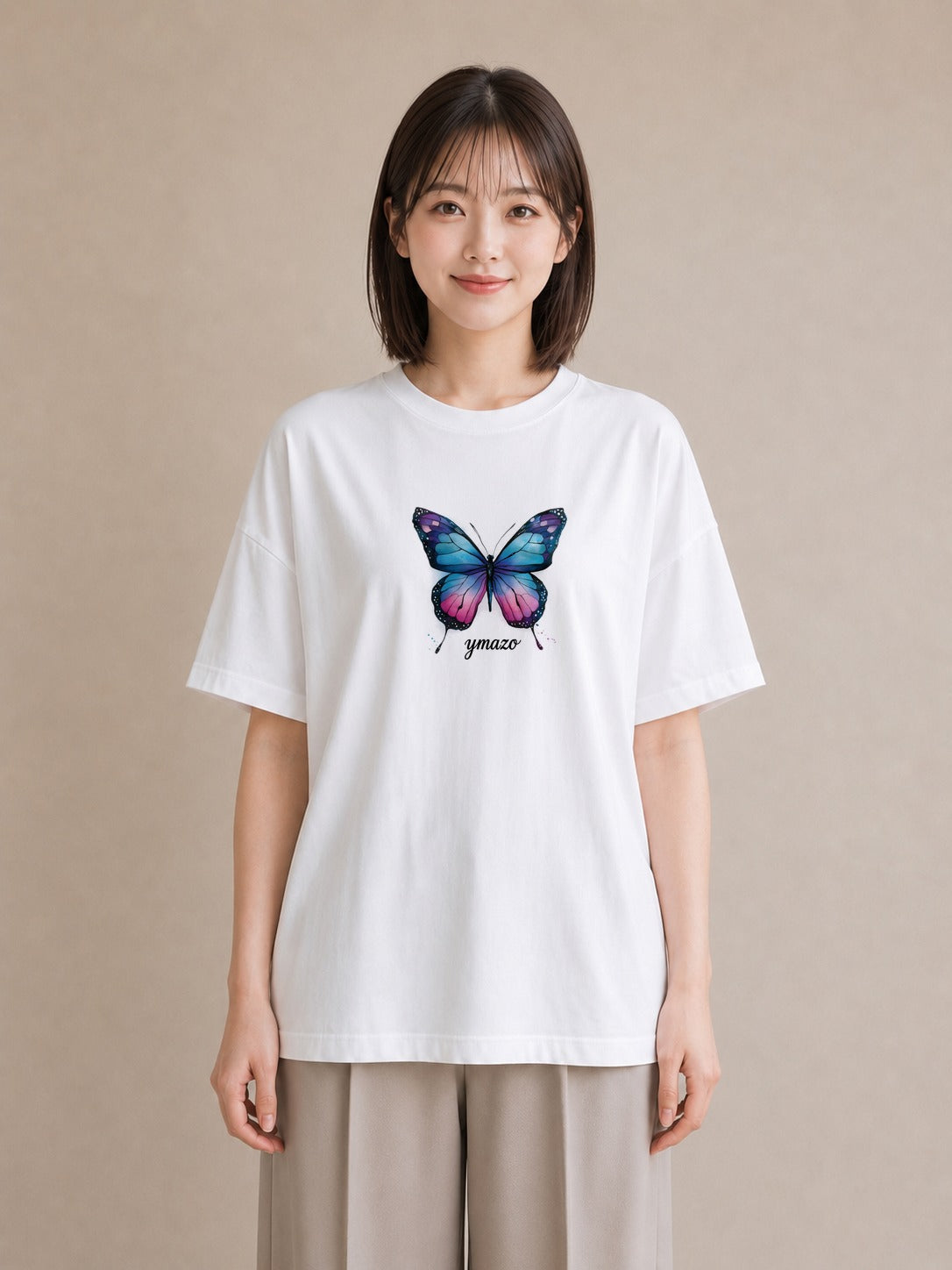プリントTシャツ レディース ちょうちょ 蝶 バタフライ 昆虫 虫 イラスト 淡色 帰省 ラフ 白T YMAZO