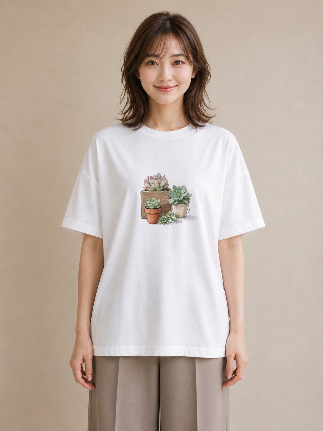 半袖Tシャツ レディース 多肉植物 植物 ボタニカル イラスト レトロ 夏コーデ 通学 白T YMAZO