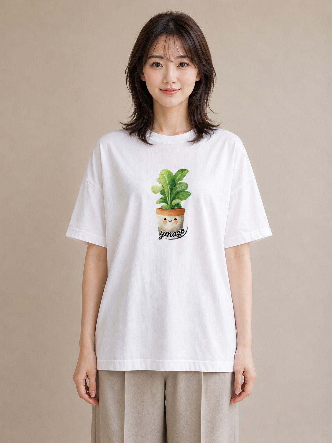 プリントTシャツ レディース 苔 植物 ボタニカル イラスト アート風 カジュアルコーデ 買い物 白T YMAZO
