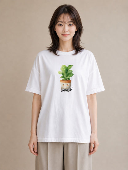プリントTシャツ レディース 苔 植物 ボタニカル イラスト アート風 カジュアルコーデ 買い物 白T YMAZO