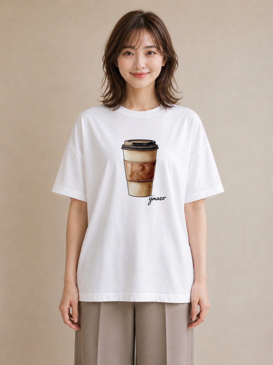 Tシャツ レディース カフェオレ 食べ物 フード イラスト 個性的 通学 誕生日プレゼント 白T YMAZO