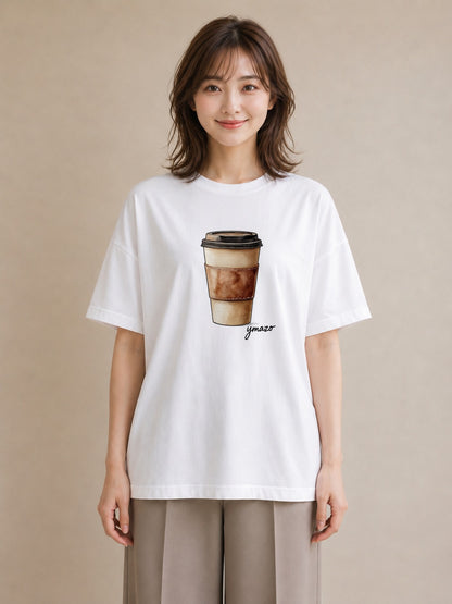 Tシャツ レディース カフェオレ 食べ物 フード イラスト 個性的 通学 誕生日プレゼント 白T YMAZO