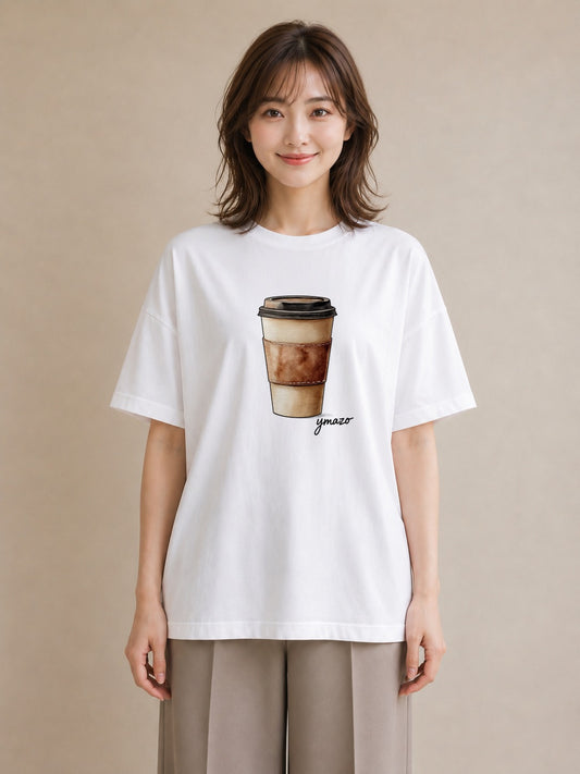 Tシャツ レディース カフェオレ 食べ物 フード イラスト 個性的 通学 誕生日プレゼント 白T YMAZO